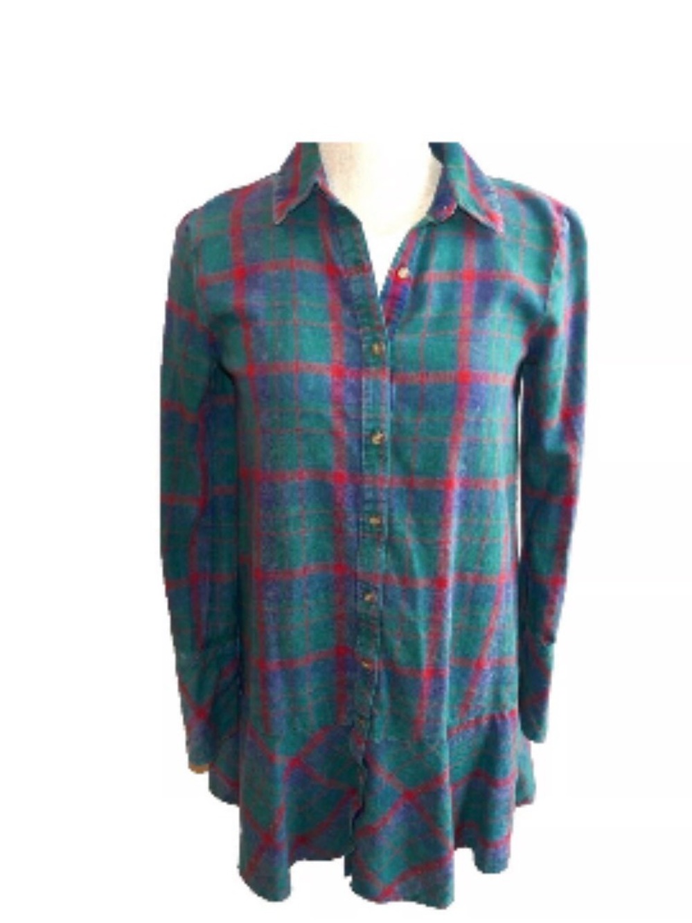 wild fable Teal and Red Plaid Tunic Button-Up